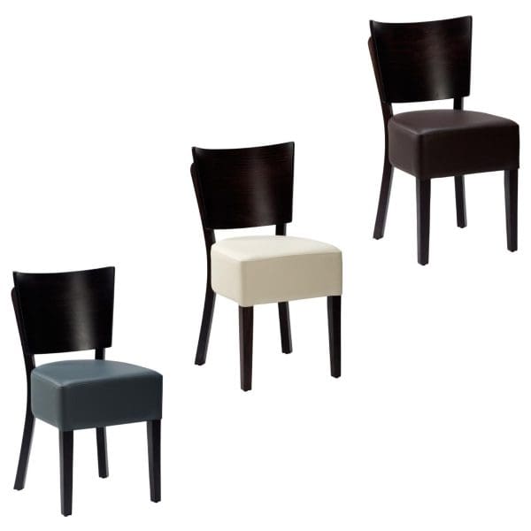 three of Alto VB chairs colour Iron Grey, Ivory and Dark Brown with Wenge frame