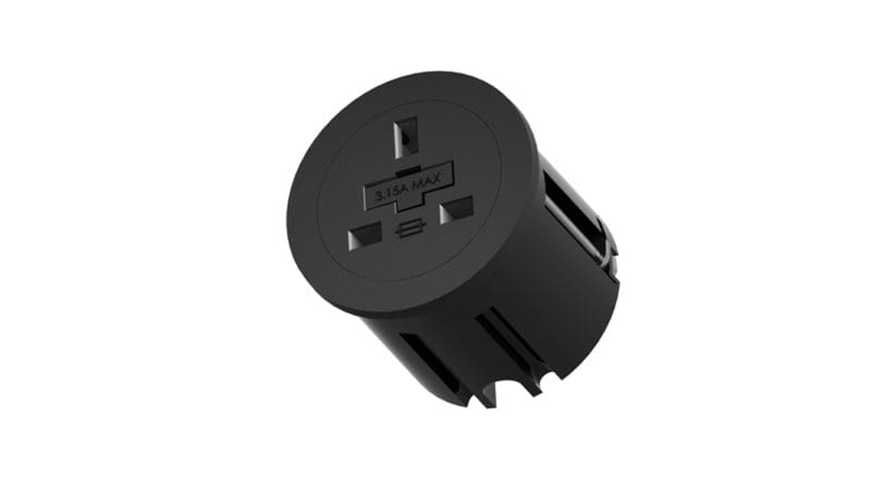 Pop-up power socket, desk outlet, power module, cable management, Silverman's Office Furniture.