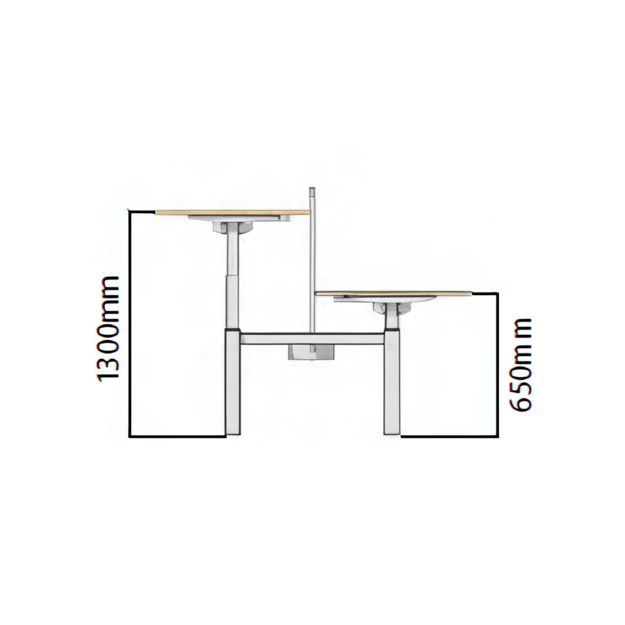 Diagram of adjustable desk heights from 650mm to 1300mm